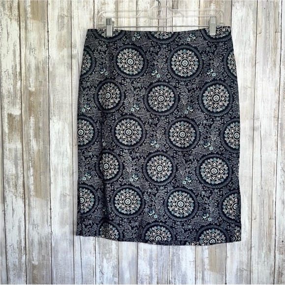 Loft Blue Floral Geometric Pencil Skirt - Picture 2 of 6
